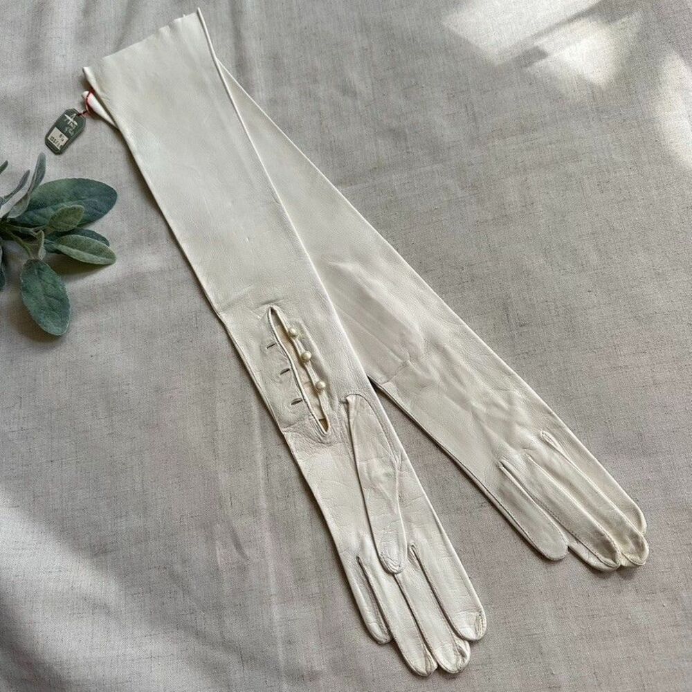 VTG Aris of Paris 6.5  LONG KID LEATHER OPERA GLOVES FORMAL BRIDAL GALA BOUDOIR